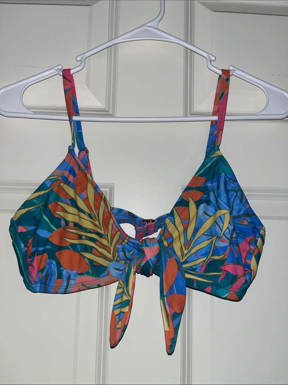 Kona Sol Teal Tropical Tie-Front Bikini Top
